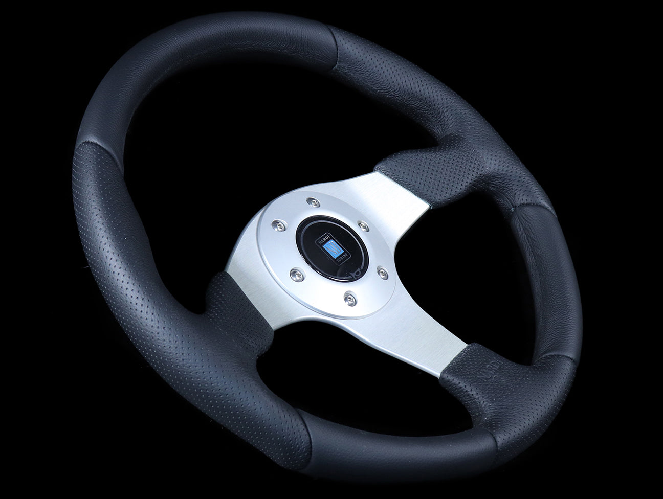 Nardi Basic 350mm Steering Wheel - Black Leather / Brushed Silver Spokes - Image 2