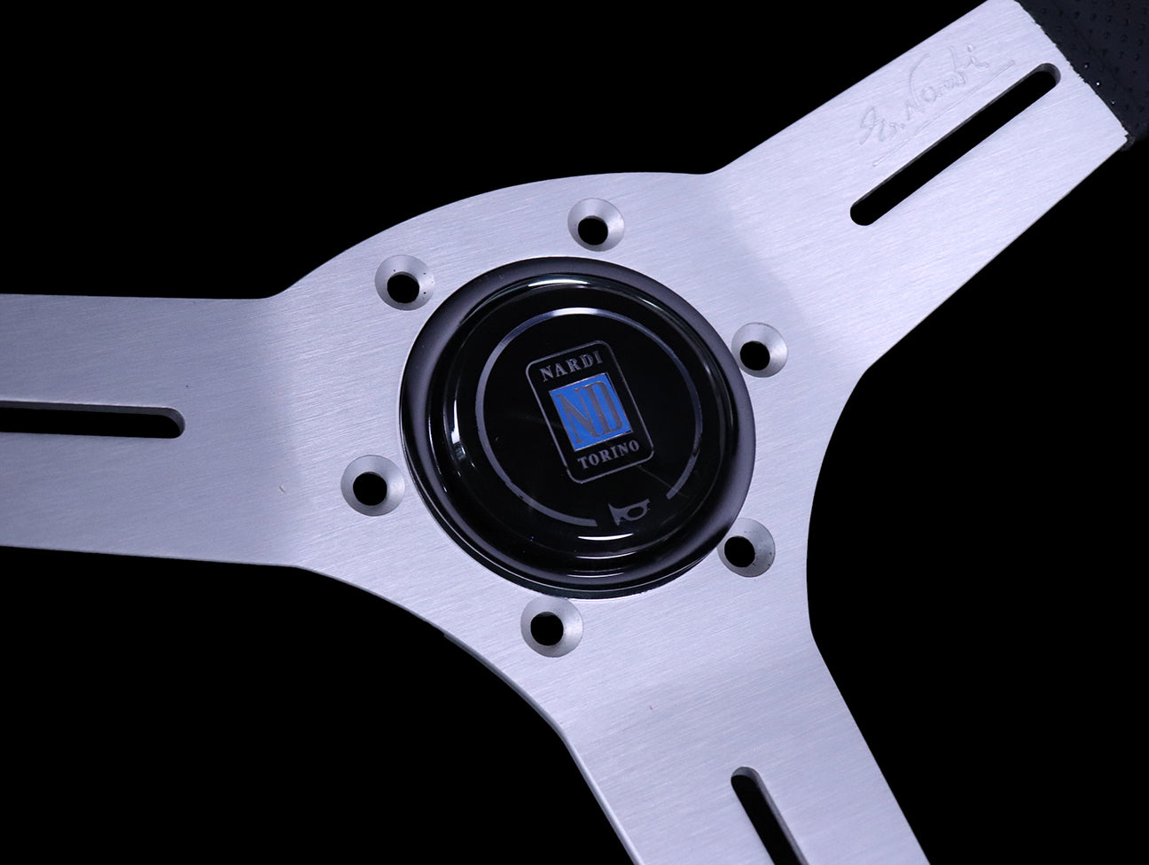 Nardi Competition 330mm Steering Wheel - Black Perforated Leather / Satin Silver Spokes / Grey Stitch - Image 3