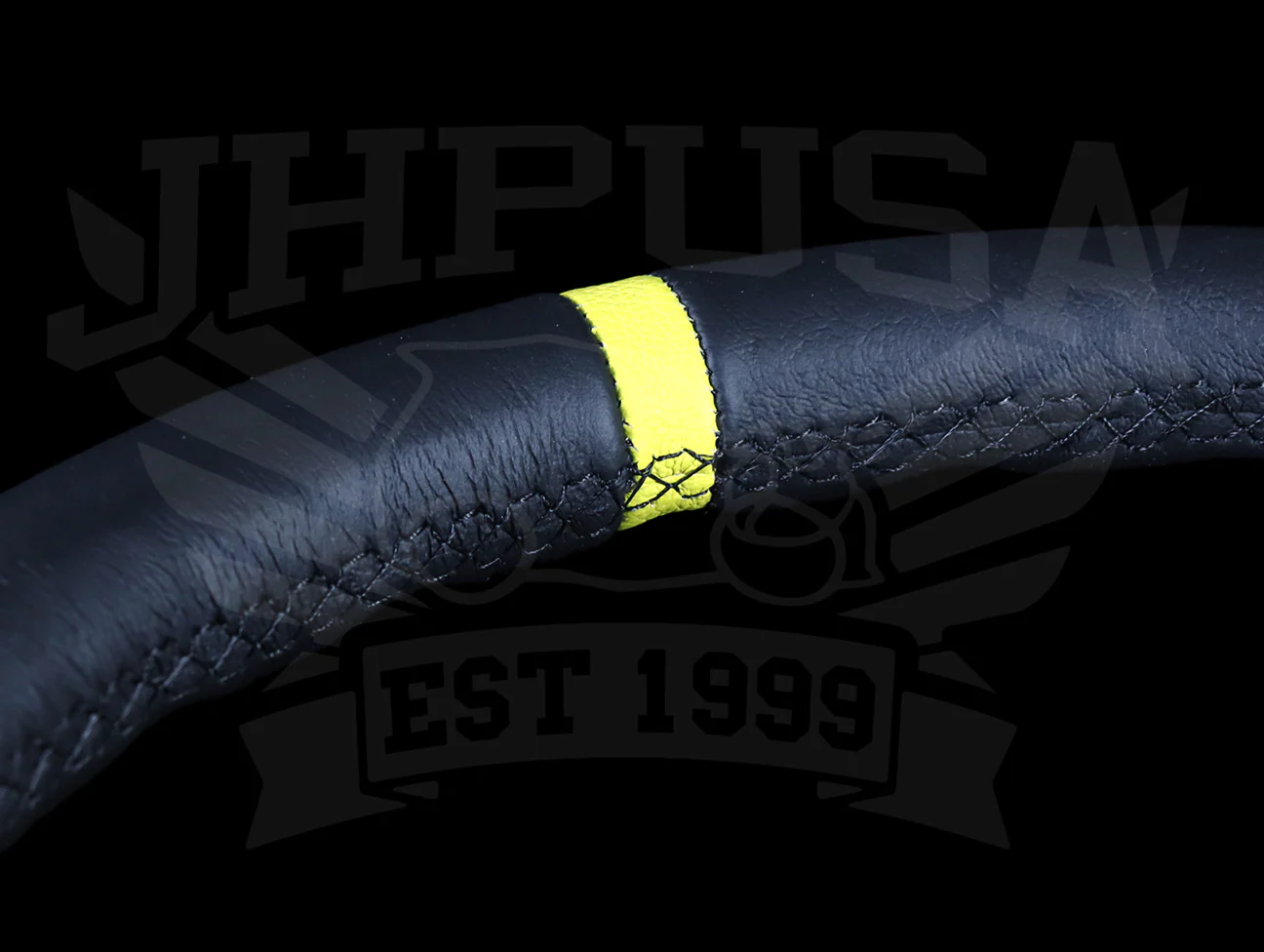 NRG Deep Dish Sport Steering Wheel - 350mm Black Leather / Yellow Marker / Black Stitch - Image 7