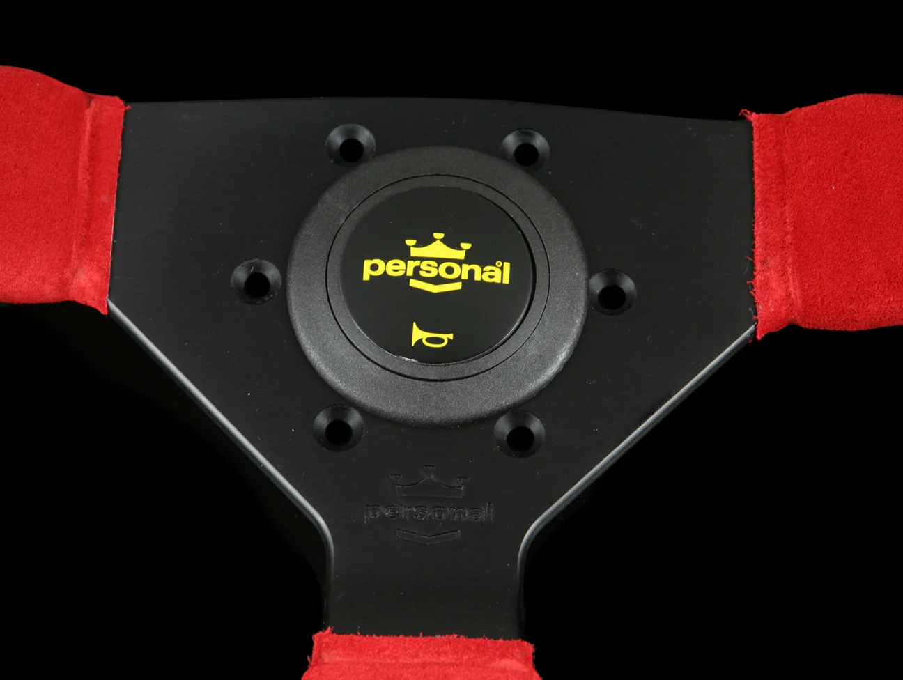 Personal Grinta 330mm Steering Wheel - Red Suede / Black Spokes / Yellow Stitch - Image 2